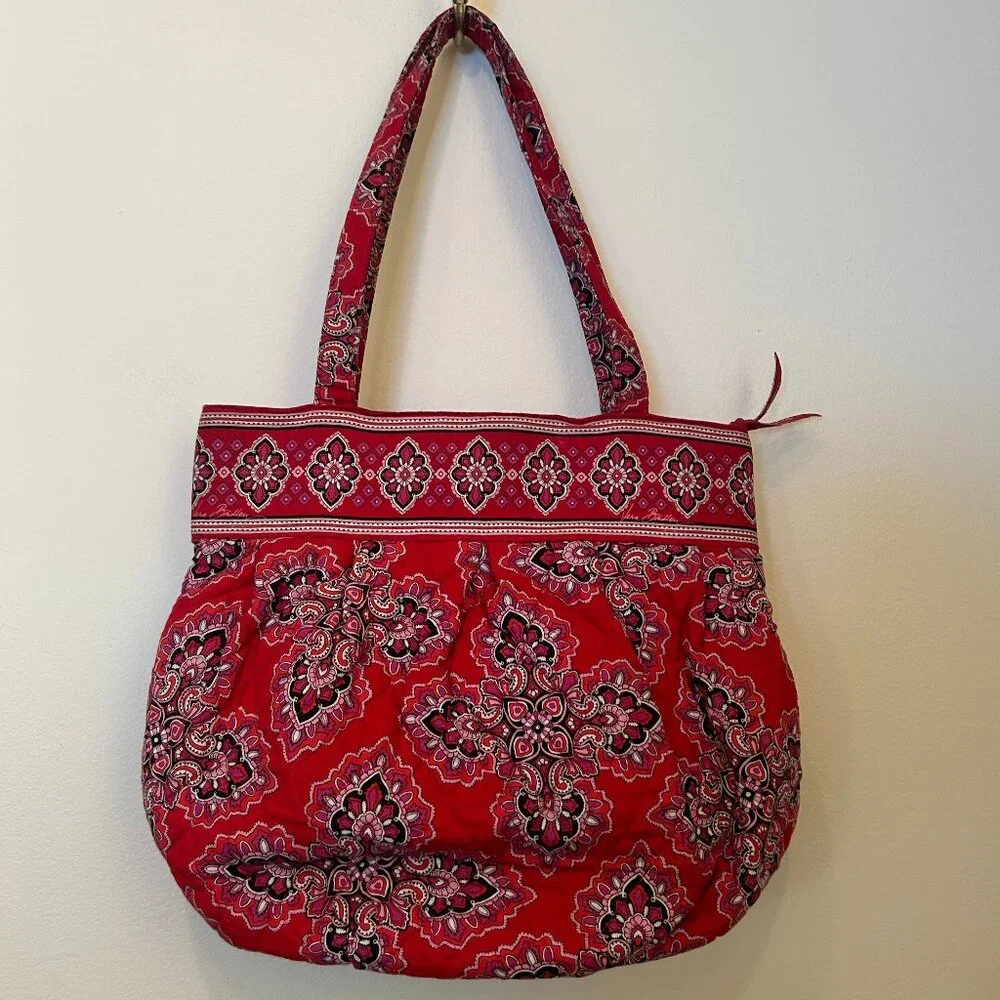 Vera Bradley Frankly Scarlet zippered tote in red/multicolor; retired pattern